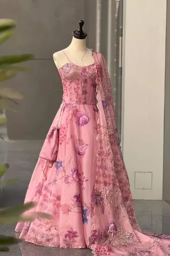 baby pink organza embroidered lehenga choli