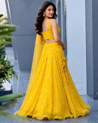 yellow organza embroidered lehenga choli 3