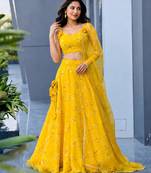 yellow organza embroidered lehenga choli