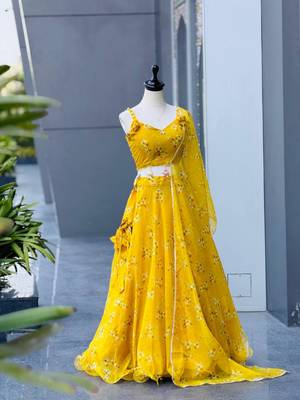 yellow organza embroidered lehenga choli 4