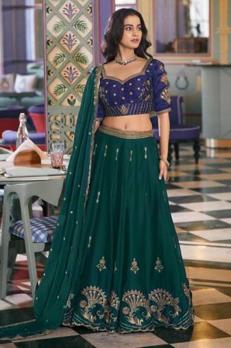 green silk blend embroidered lehenga choli