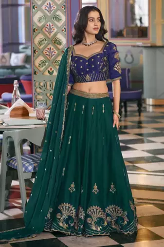 green silk blend embroidered lehenga choli
