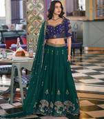 green silk blend embroidered lehenga choli