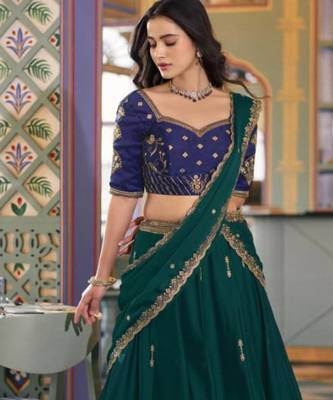 green silk blend embroidered lehenga choli 2