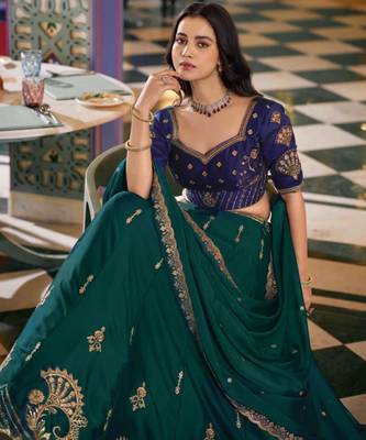 green silk blend embroidered lehenga choli 3