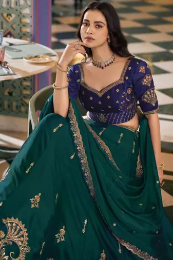 green silk blend embroidered lehenga choli