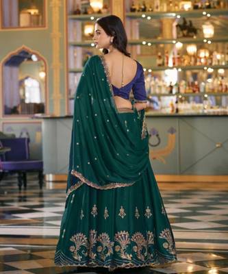 green silk blend embroidered lehenga choli 4