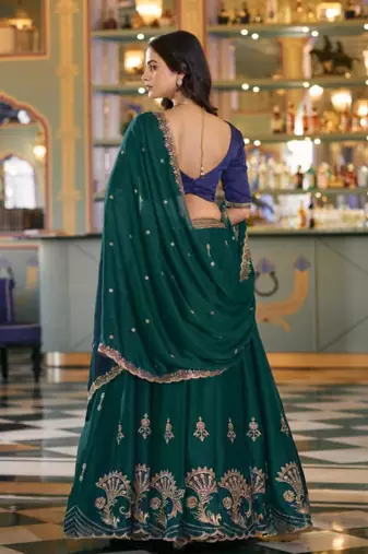 green silk blend embroidered lehenga choli