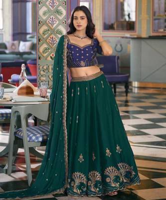 green silk blend embroidered lehenga choli 5