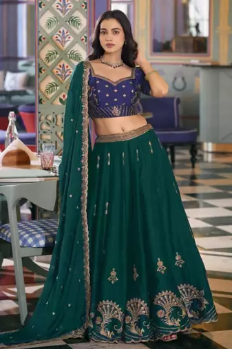 green silk blend embroidered lehenga choli