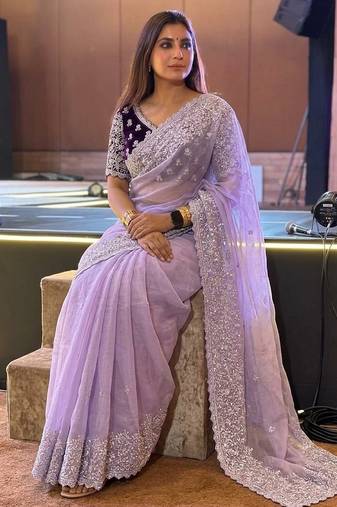 Premium Lavender Embroidery Saree