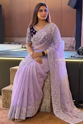 Premium Lavender Embroidery Saree