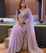 Premium Lavender Embroidery Saree