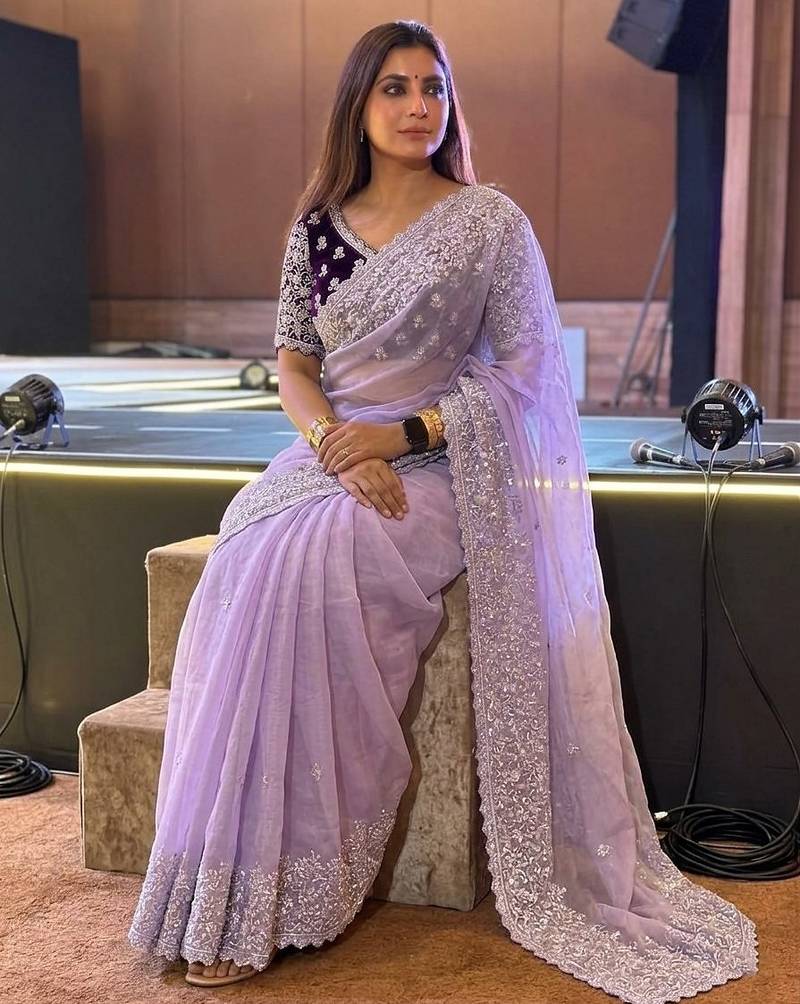 Premium Lavender Embroidery Saree