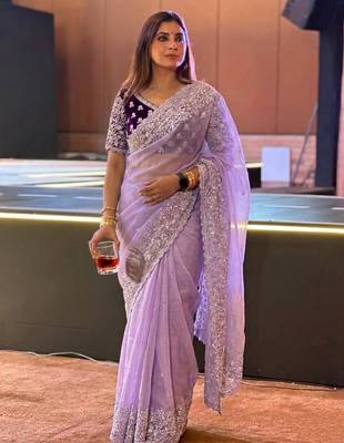 Premium Lavender Embroidery Saree 2