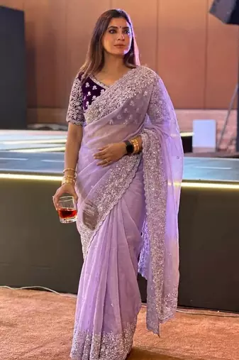 Premium Lavender Embroidery Saree