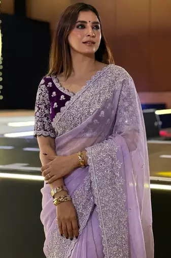 Premium Lavender Embroidery Saree
