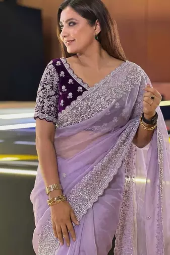 Premium Lavender Embroidery Saree