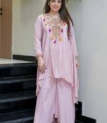 Baby pink embroidered french crepe co-ord set