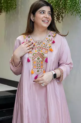 Baby pink embroidered french crepe co-ord set