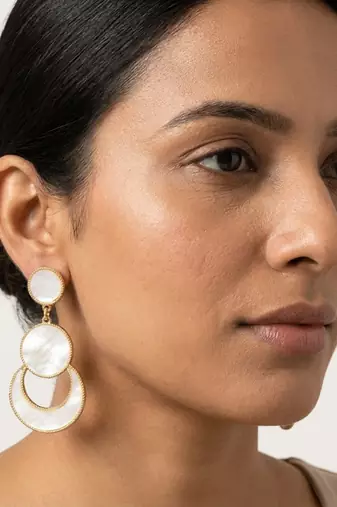 Elegant gold-toned mother of pearl geometric drop earrings for women