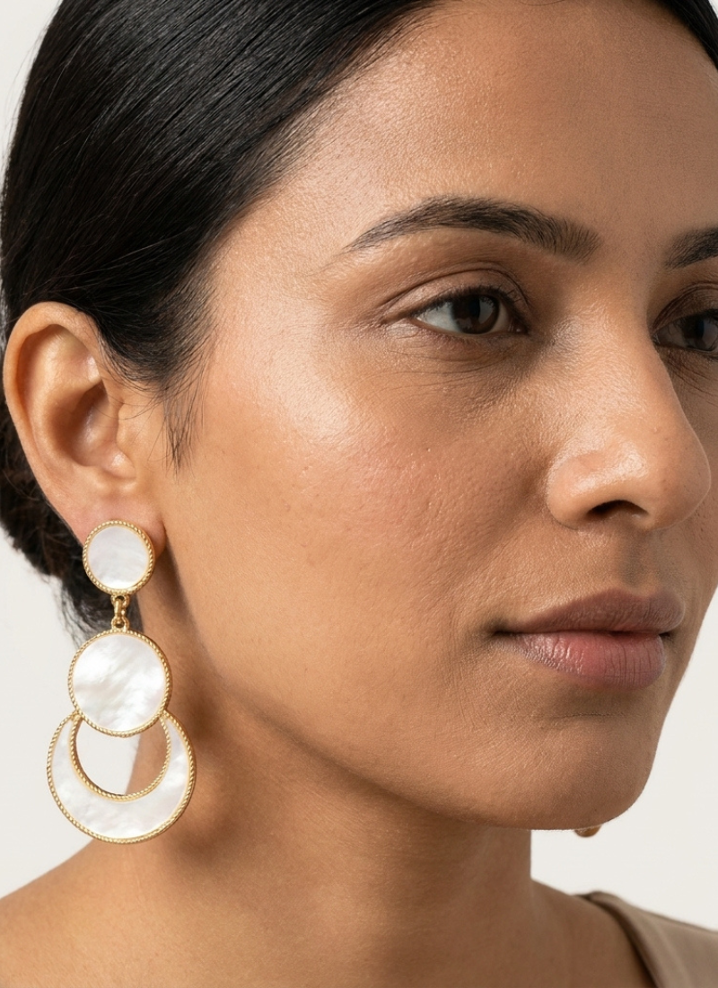 Elegant gold-toned mother of pearl geometric drop earrings for women