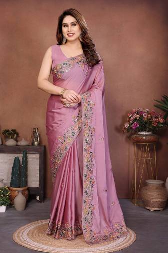 Women’s Premium Mauve Pink Embroidered Saree