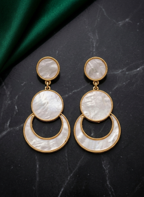 Elegant gold-toned mother of pearl geometric drop earrings for women 1