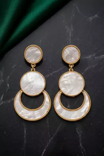 Elegant gold-toned mother of pearl geometric drop earrings for women