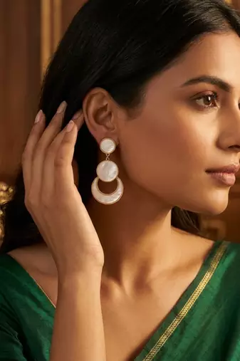 Elegant gold-toned mother of pearl geometric drop earrings for women
