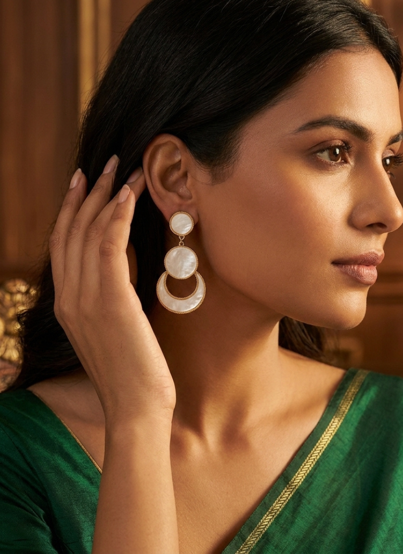 Elegant gold-toned mother of pearl geometric drop earrings for women