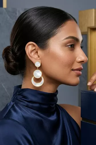 Elegant gold-toned mother of pearl geometric drop earrings for women
