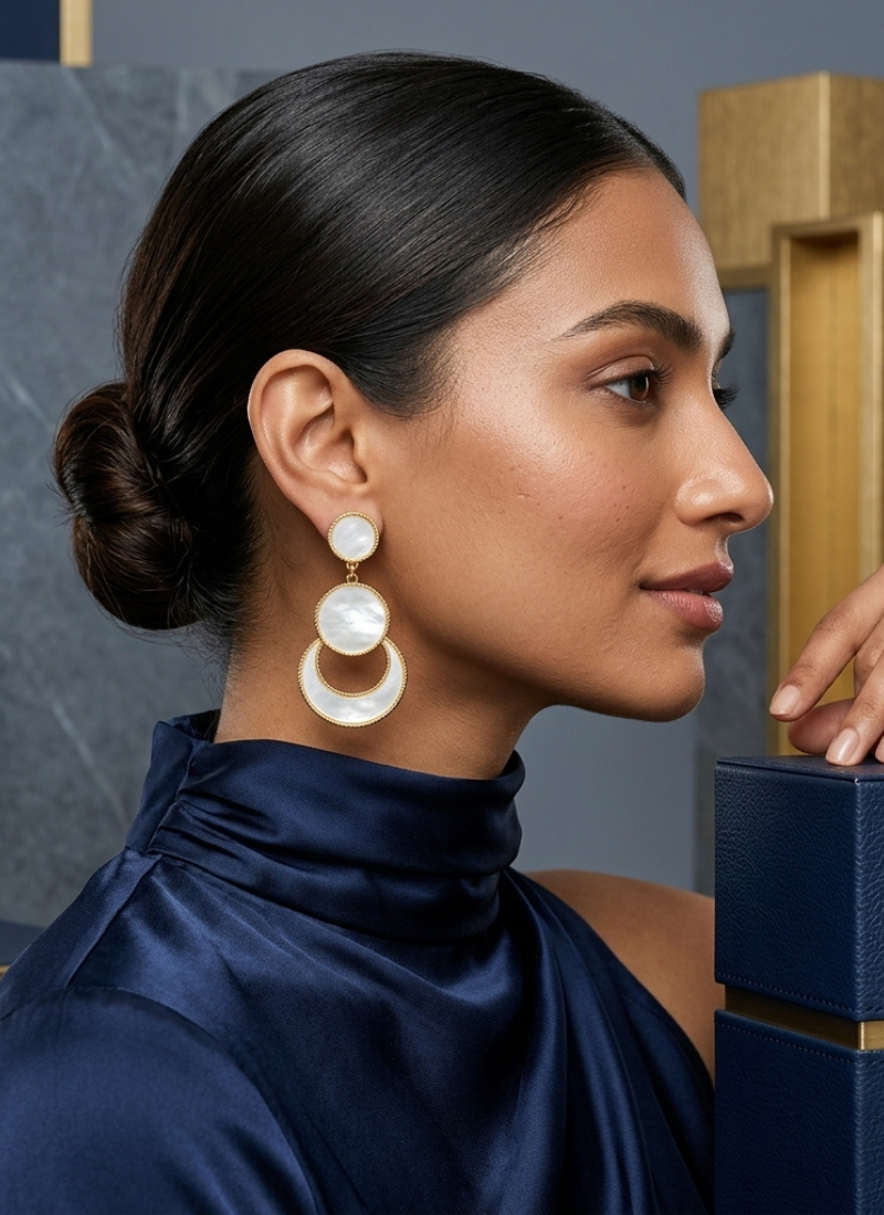 Elegant gold-toned mother of pearl geometric drop earrings for women