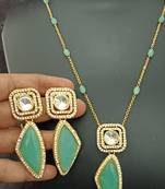 Mint green moissanite necklace cz gold plated chain jewellery set