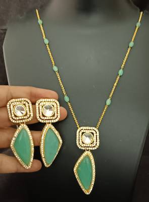 Mint green moissanite necklace cz gold plated chain jewellery set 2