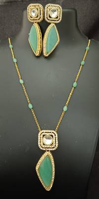 Mint green moissanite necklace cz gold plated chain jewellery set 3