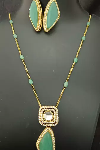 Mint green moissanite necklace cz gold plated chain jewellery set