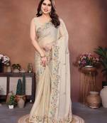 Women’s Cream Embroidered Saree