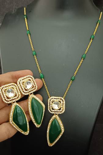 Emerald green moissanite necklace cz gold plated chain jewellery set