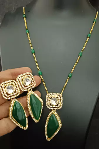 Emerald green moissanite necklace cz gold plated chain jewellery set