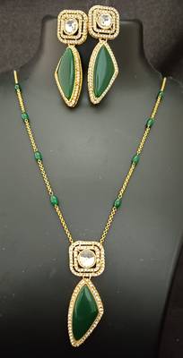 Emerald green moissanite necklace cz gold plated chain jewellery set 2
