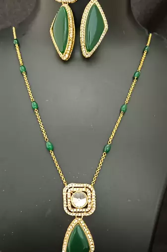 Emerald green moissanite necklace cz gold plated chain jewellery set