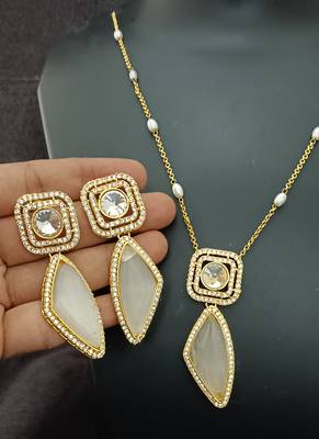 White moissanite necklace cz gold plated chain jewellery set 1