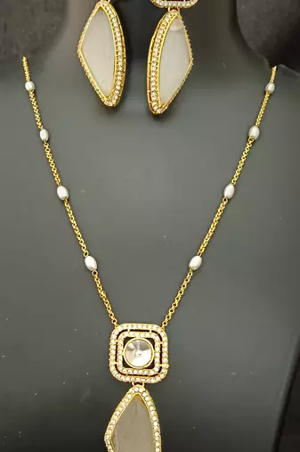 White moissanite necklace cz gold plated chain jewellery set