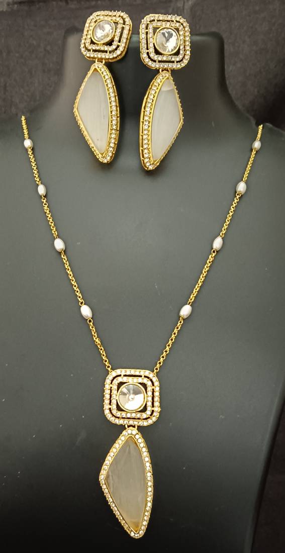 White moissanite necklace cz gold plated chain jewellery set