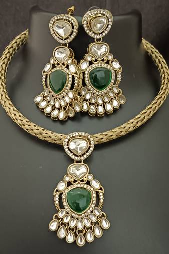 Emerald green moissanite stones cz hasli stylish jewellery set