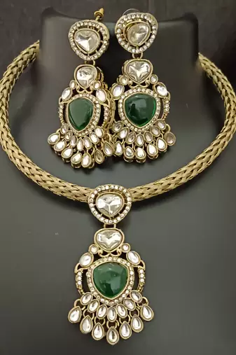 Emerald green moissanite stones cz hasli stylish jewellery set