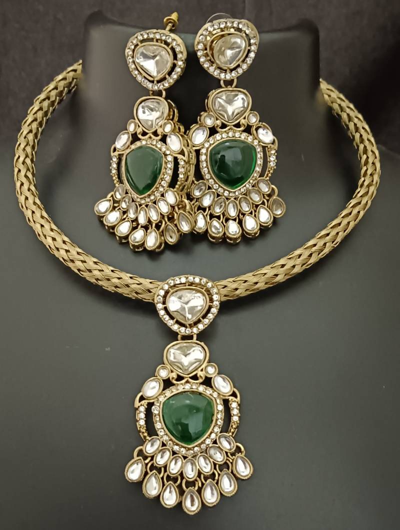 Emerald green moissanite stones cz hasli stylish jewellery set