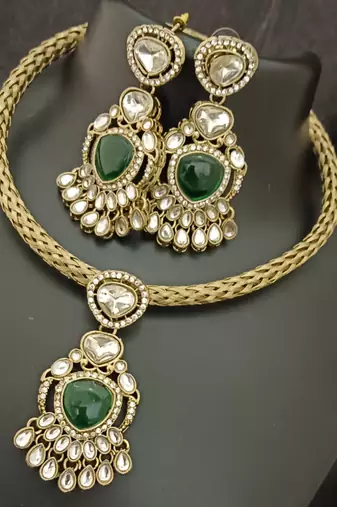 Emerald green moissanite stones cz hasli stylish jewellery set