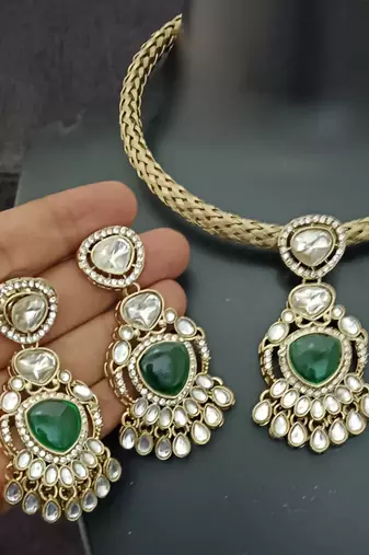 Emerald green moissanite stones cz hasli stylish jewellery set